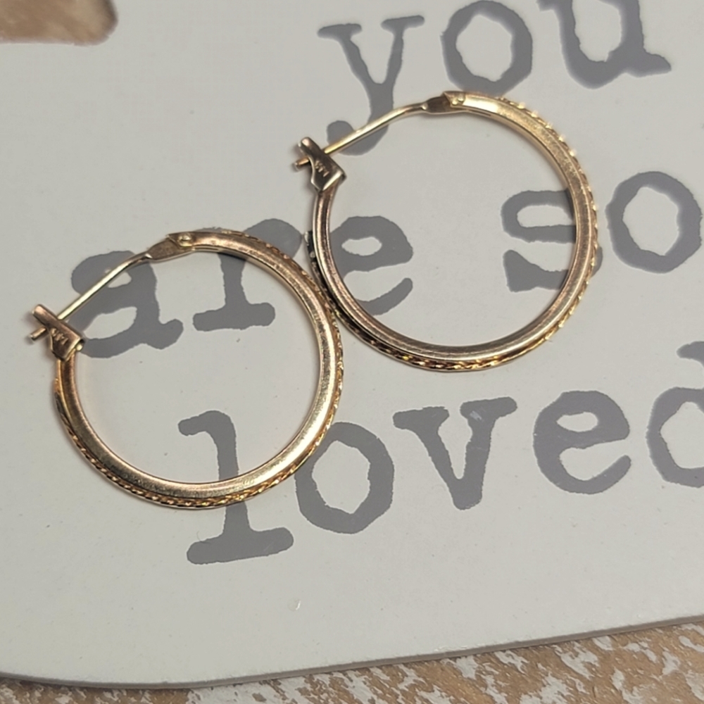 14K SOLID GOLD HOOP EARRINGS 3/4' MARKED TESTED (009ERNG)